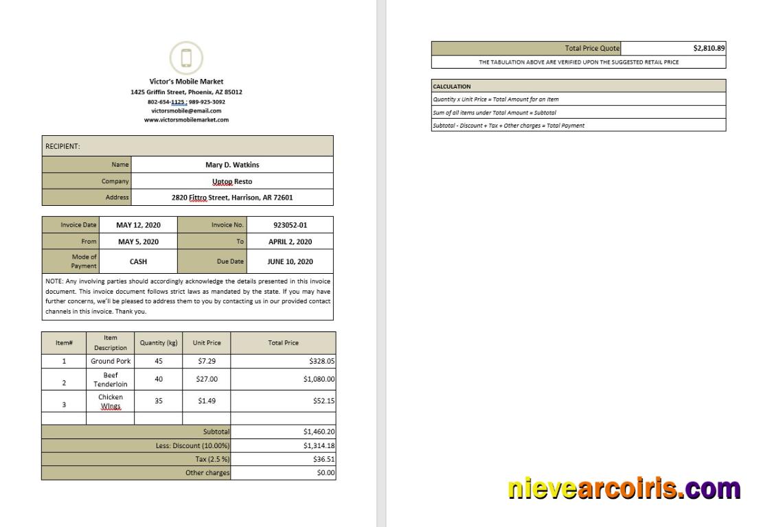 Blank Work From Home Invoice